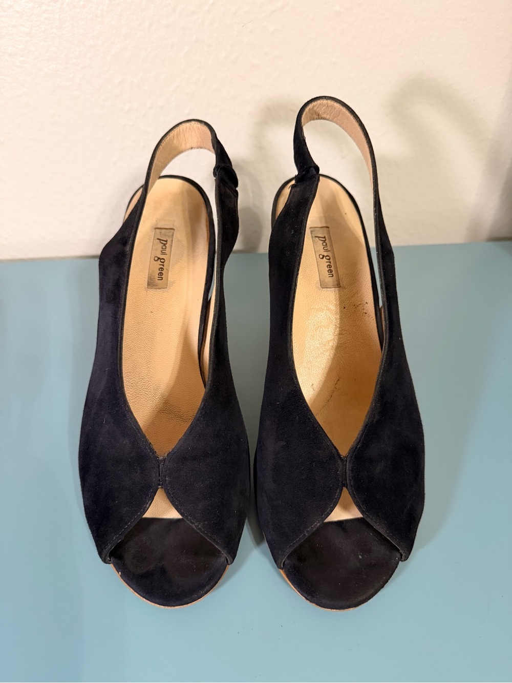 Paul Green Black Suede Peep-Toe Slingback Heels